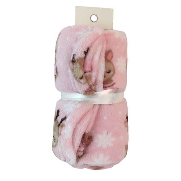 Parents Choice Pink Deer Reindeer Plush Baby Blanket 30"x36" - Picture 4 of 7